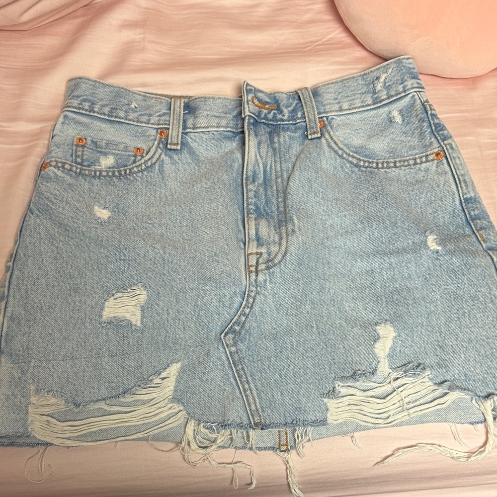 Mango Distressed Denim Mini Skirt